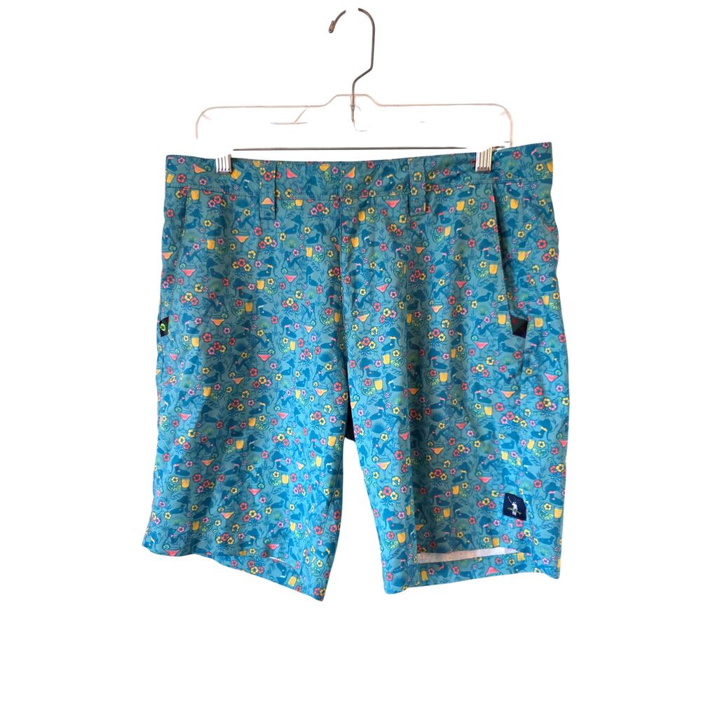 William Murray Mens Tropical Drink Print Golf Swim Shorts Size 32 Aqua Blue